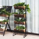 4 Tiered Plant Stand, 42" Wooden Planter Stand With Metal Ladder & Wood Planters