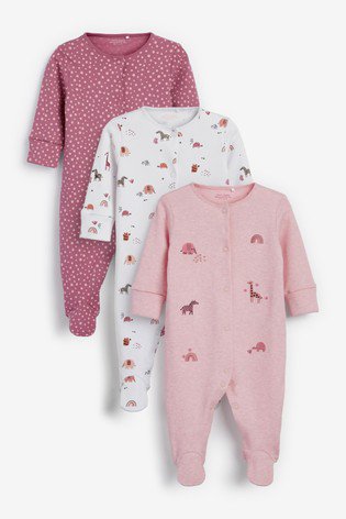 3 Pack Embroidered Detail Sleepsuits