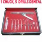 NEW PNEUMATIC CROWN REMOVER, 1 CHUCK, 5 DRILLS DENTAL , 1pcs