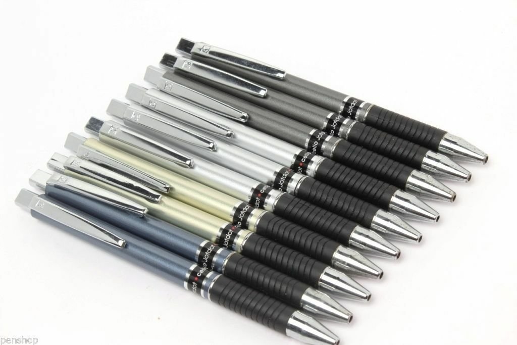 CELLO JOTDOT BALL POINT Blue PUSH BUTTON BALL PEN WITH RUBBER GRIP 10 PCS