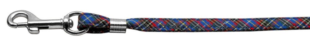 3/8'' Fabric Plain Leash  Blue Plaid Silver Hardware