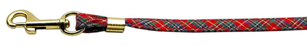 3/8'' Fabric Plain Leash  Red Plaid Silver Hardware
