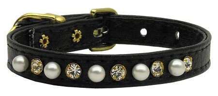 3/8"" Pearl and Clear Crystals Collar Black 10