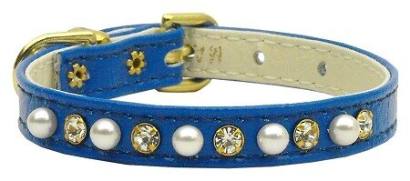 3/8"" Pearl and Clear Crystals Collar Blue 12
