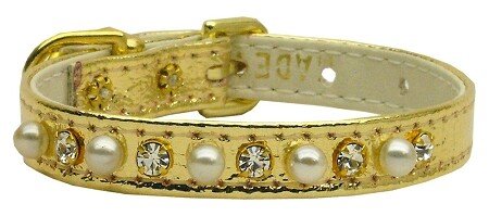 3/8"" Pearl and Clear Crystals Collar Gold 8
