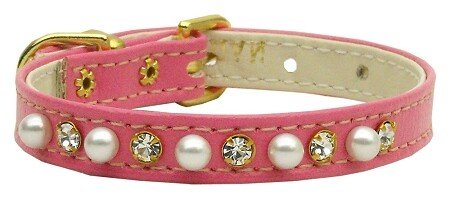 3/8"" Pearl and Clear Crystals Collar Pink 14