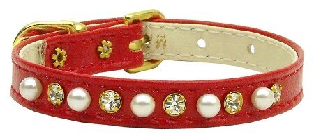 3/8"" Pearl and Clear Crystals Collar Red 14