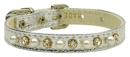 3/8"" Pearl and Clear Crystals Collar Silver 8