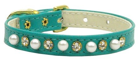 3/8"" Pearl and Clear Crystals Collar Turquoise 14