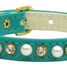 3/8"" Pearl and Clear Crystals Collar Turquoise 14