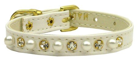 3/8"" Pearl and Clear Crystals Collar White 14