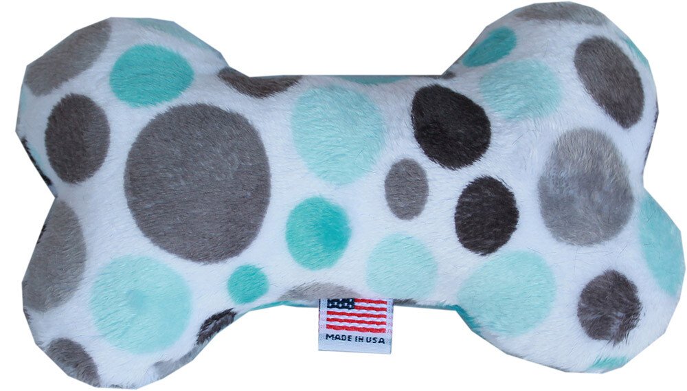 6"" Plush Bone Dog Toy Aqua Party Dots