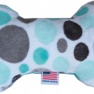 6"" Plush Bone Dog Toy Aqua Party Dots