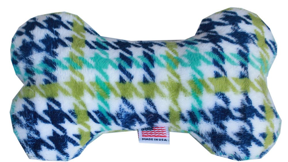 6"" Plush Bone Dog Toy Aqua Plaid