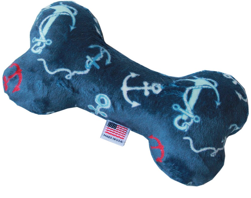 6"" Plush Bone Dog Toy Blue Anchors 