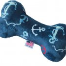 6"" Plush Bone Dog Toy Blue Anchors 
