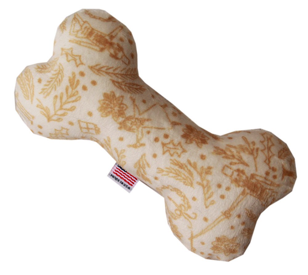 6"" Plush Bone Dog Toy Cream Holiday Whimsy