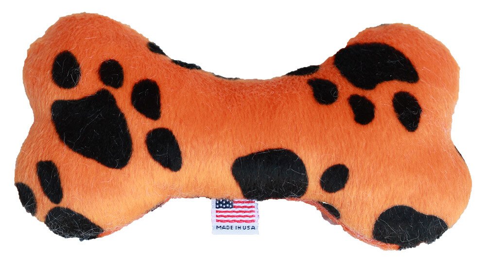 6"" Plush Bone Dog Toy Orange Paw