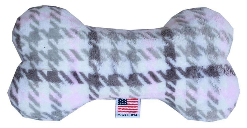 6"" Plush Bone Dog Toy Pink Plaid