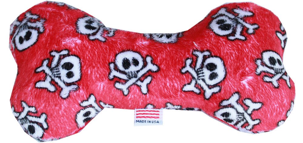 6"" Plush Bone Dog Toy Red Skull