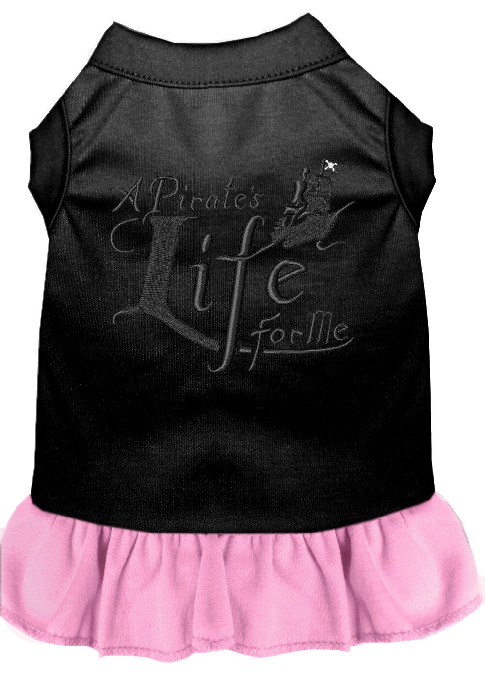 A Pirate's Life Embroidered Dog Dress Black with Light Pink Sm