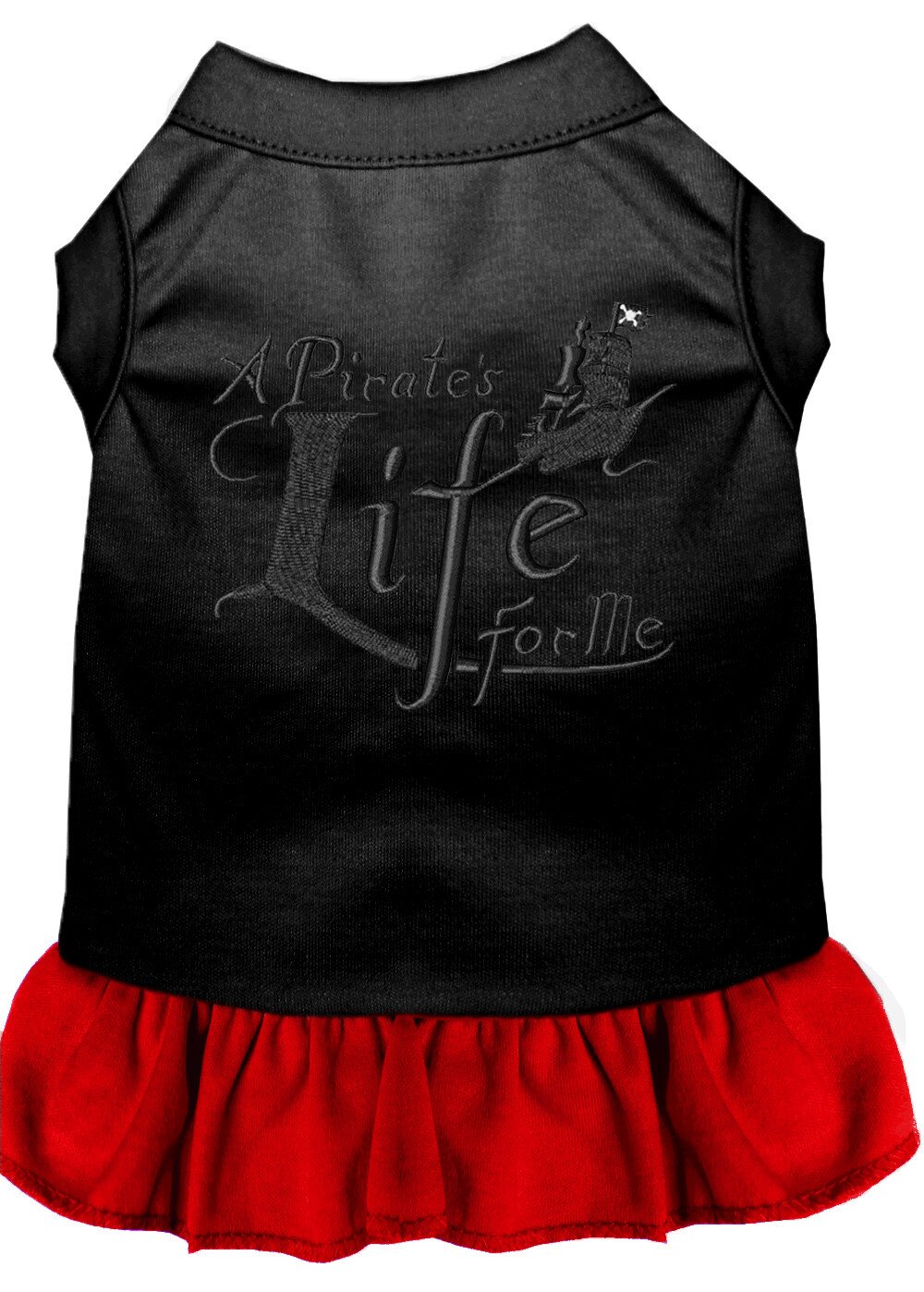 A Pirate's Life Embroidered Dog Dress Black with Red XXXL