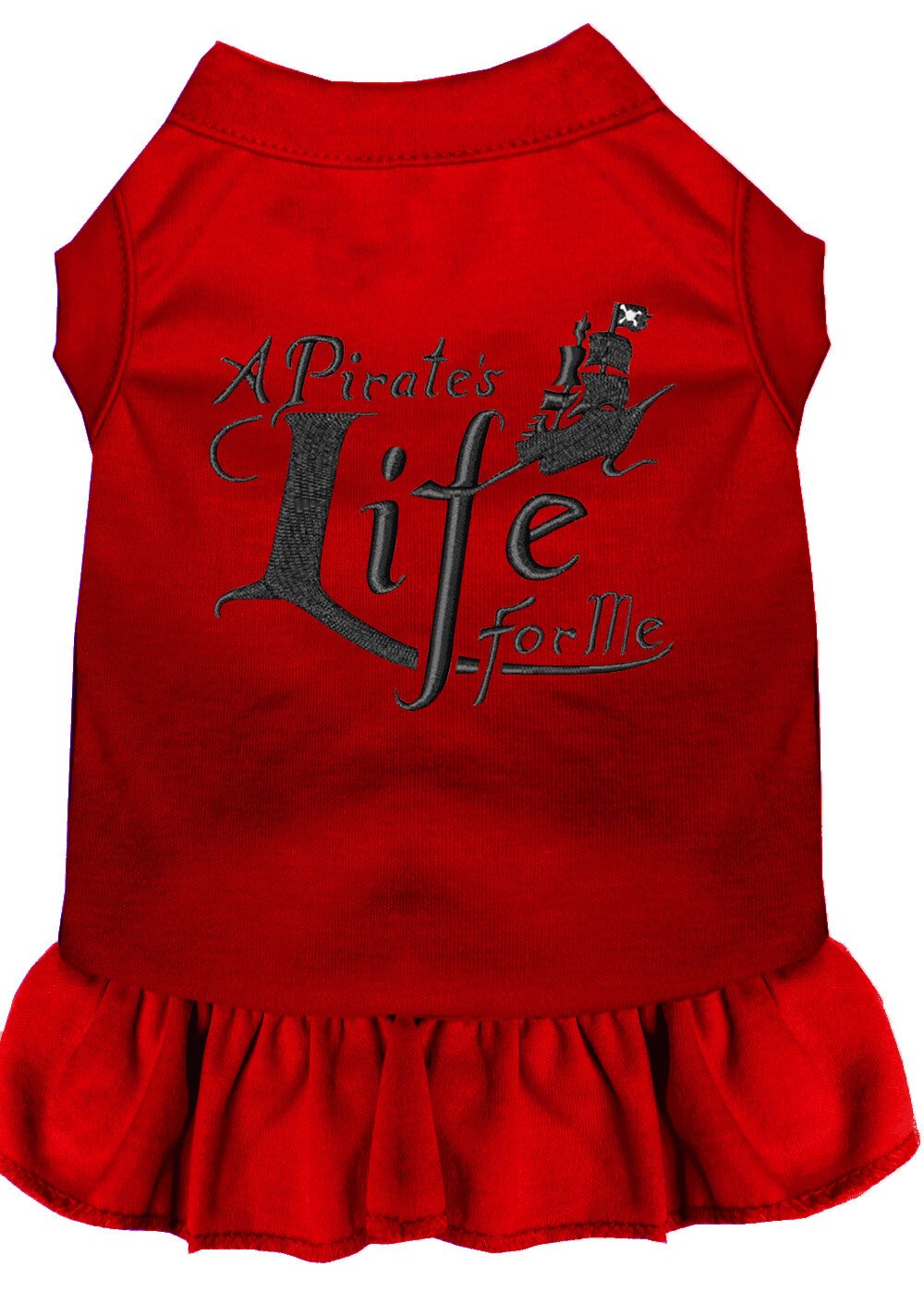 A Pirate's Life Embroidered Dog Dress Red Med