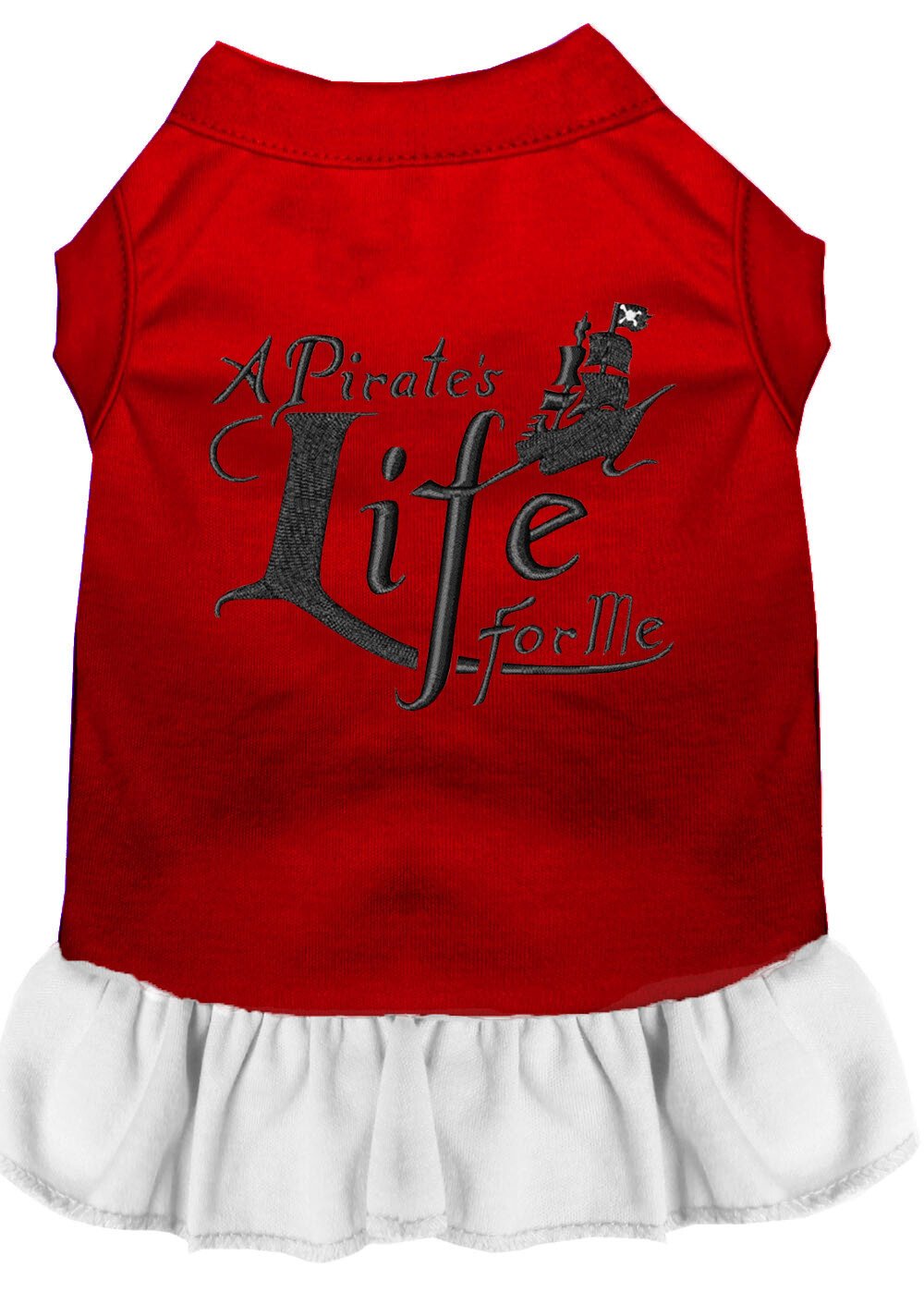 A Pirate's Life Embroidered Dog Dress Red with White Sm