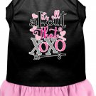 All about the XOXO Screen Print Dog Dress Black with Light Pink Lg