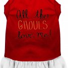All the Ghouls Screen Print Dog Dress Red with White XXL (18)