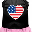 American Flag Heart Screen Print Dress Black with Light Pink XS (8)
