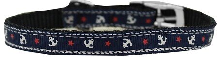 Anchors Nylon Dog Collar with classic buckle 3/8"" Blue Size 12