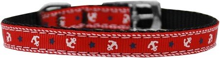 Anchors Nylon Dog Collar with classic buckle 3/8"" Red Size 16
