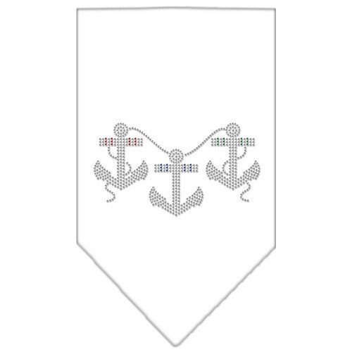 Anchors Rhinestone Bandana White Small