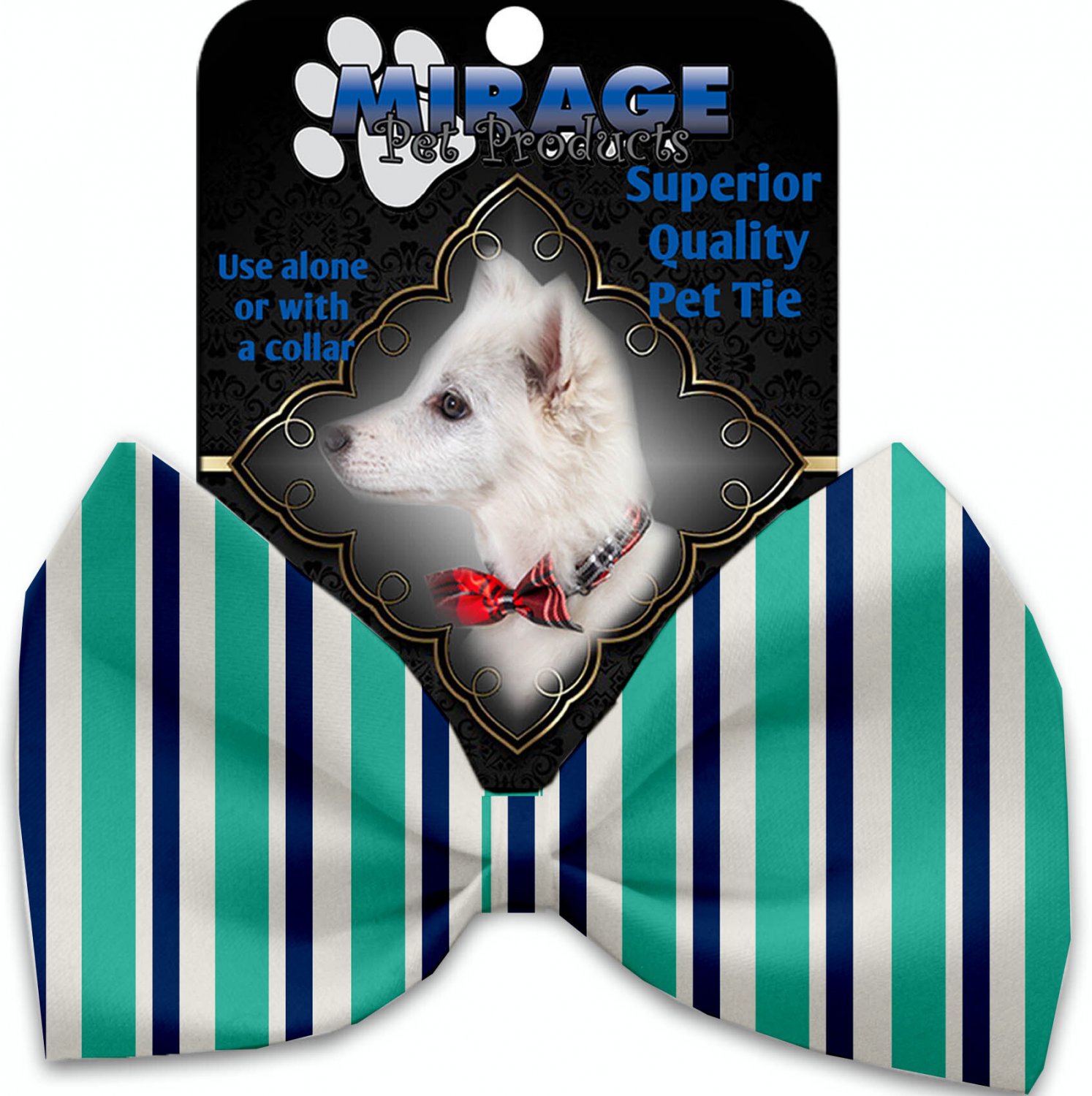 Aquatic Stripes Pet Bow Tie Collar Accessory with Velcro