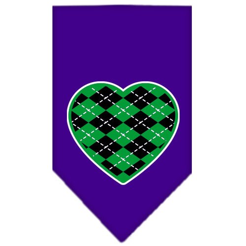 Argyle Heart Green Screen Print Bandana Purple Small