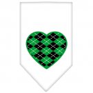 Argyle Heart Green Screen Print Bandana White Large