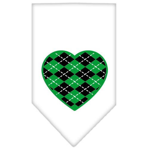 Argyle Heart Green Screen Print Bandana White Small