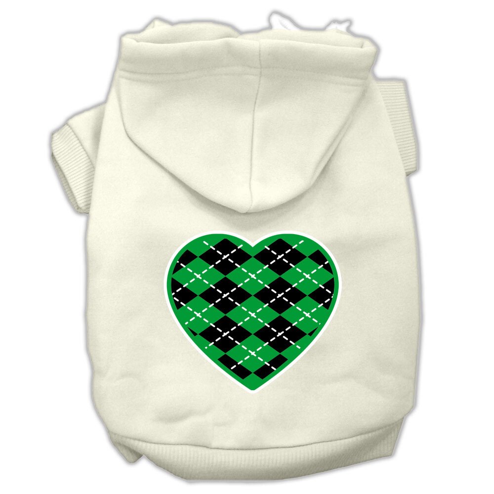 Argyle Heart Green Screen Print Pet Hoodies Cream Size XS (8)