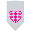 Argyle Heart Pink Screen Print Bandana Grey Small