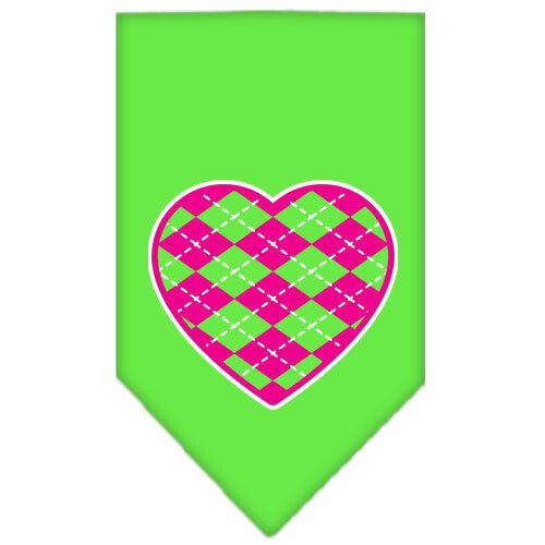 Argyle Heart Pink Screen Print Bandana Lime Green Large