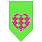 Argyle Heart Pink Screen Print Bandana Lime Green Large