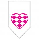 Argyle Heart Pink Screen Print Bandana White Small