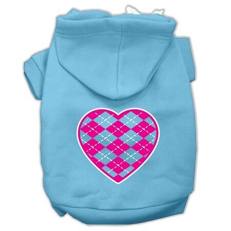 Argyle Heart Pink Screen Print Pet Hoodies Baby Blue Size XS (8)