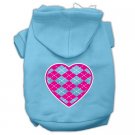 Argyle Heart Pink Screen Print Pet Hoodies Baby Blue Size XS (8)