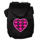 Argyle Heart Pink Screen Print Pet Hoodies Black Size XXXL (20)
