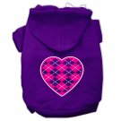 Argyle Heart Pink Screen Print Pet Hoodies Purple Size XS (8)