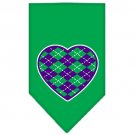 Argyle Heart Purple Screen Print Bandana Emerald Green Large