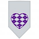 Argyle Heart Purple Screen Print Bandana Grey Large