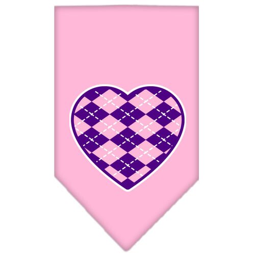 Argyle Heart Purple Screen Print Bandana Light Pink Large